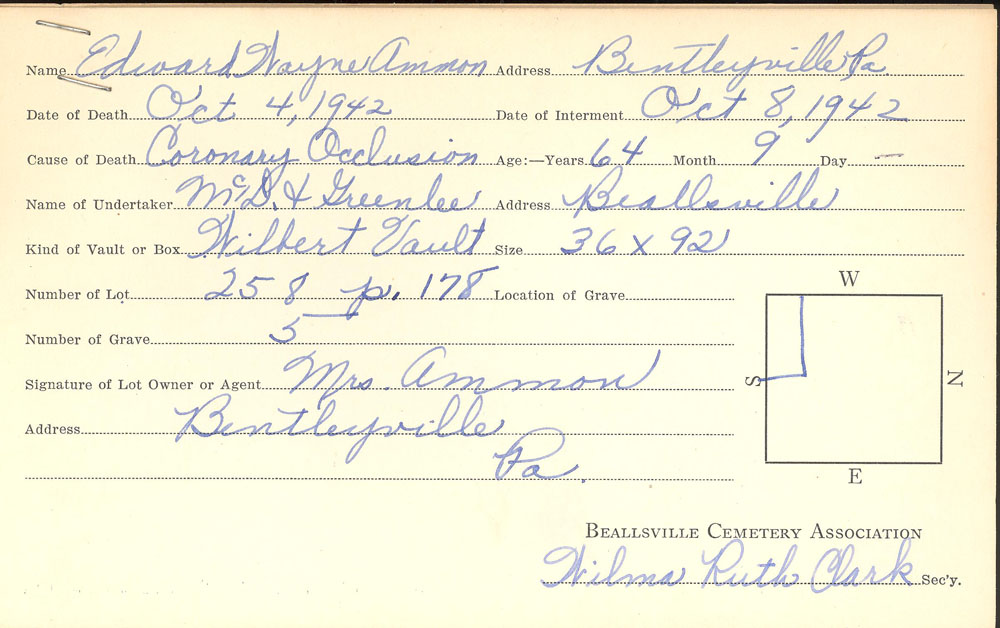 Edward Wayne Ammon burial card